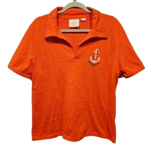 Womens Maeve Anthropologie Newport Polo Top Nautical Preppy Anchor Red/Orange XL